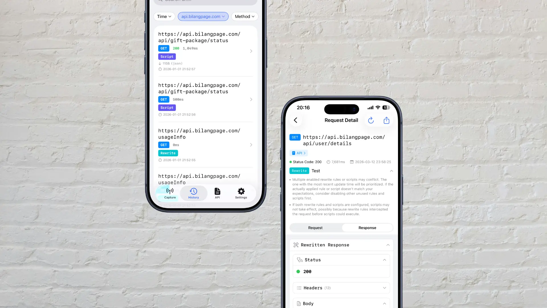 apicatcher | rewrite / script tags